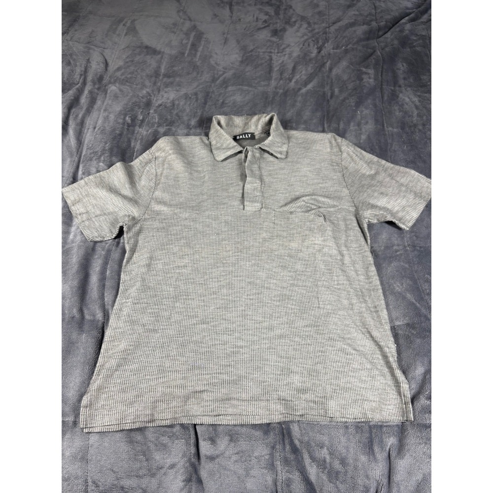 Bally Mens Grey Textured‎ Knit Short Sleeve Polo Shirt Size USA 40 Made in Italy
